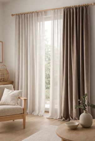 Firanka z ołowianką w stylu NATURAL LOOK - zimny beż